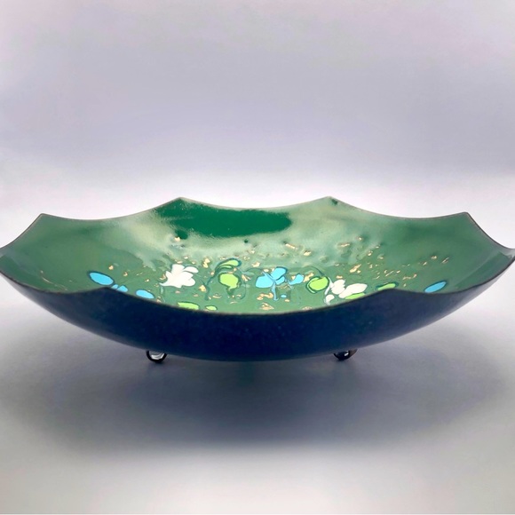 [vintage] Unsigned MCM Enameled Copper Footed Dish - Picture 2 of 14